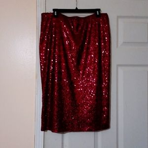 Wallis ( UK) Red allover sequinned pencil skirt w/flat elastic waist NEW